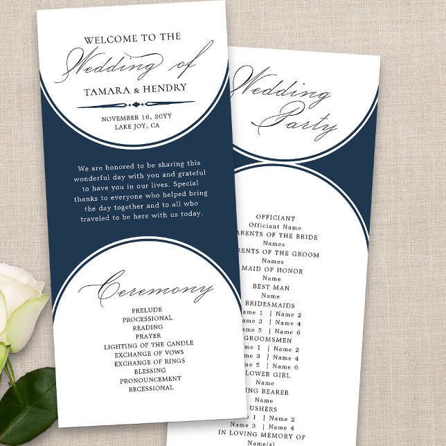 Elegant Script Navy Blue Arch Wedding Program (Modern navy blue wedding program from my Wedding Colors collection)