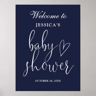 Elegant Script Navy Blue Baby Shower Welcome Sign
