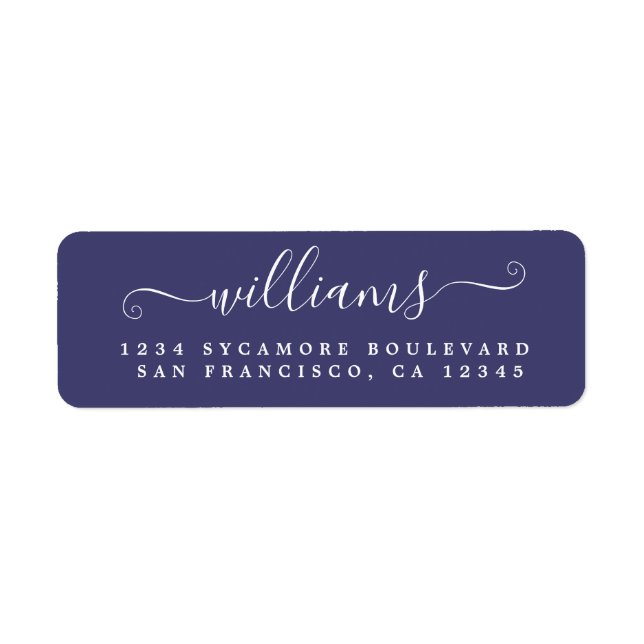 Elegant Script Navy Blue Family Return Address (Front)