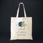 elegant script navy blue floral maid of honour tote bag<br><div class="desc">simple calligraphy script watercolor navy blue floral maid of honour wedding tote bag</div>