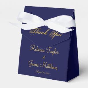 Elegant Script Navy Blue & Gold Wedding Thank You  Favour Box