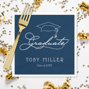 Elegant Script   Navy Blue Graduation Paper Napkin