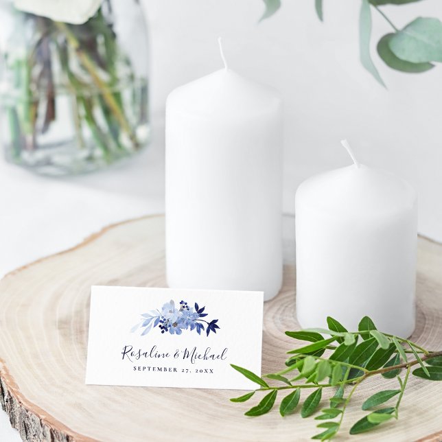 Elegant Script Navy Blue Modern Minimalist Wedding Place Card (Creator Uploaded)