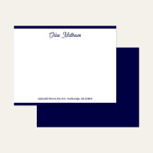 Elegant Script Navy Blue Stationery Border 