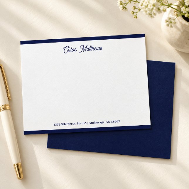 Elegant Script Navy Blue Stationery Border  Card (Creator Uploaded)