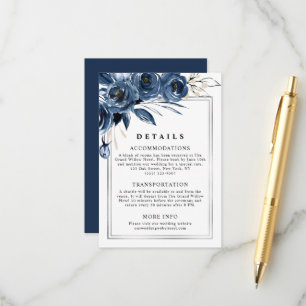 Elegant Script Navy Blue Wedding Details Classic Enclosure Card