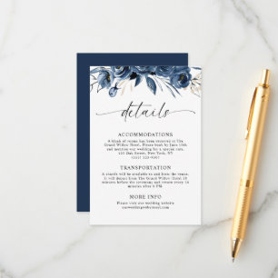 Elegant Script Navy Blue Wedding Details Classic Enclosure Card