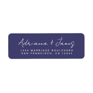 Elegant Script Navy Blue Wedding Return Address