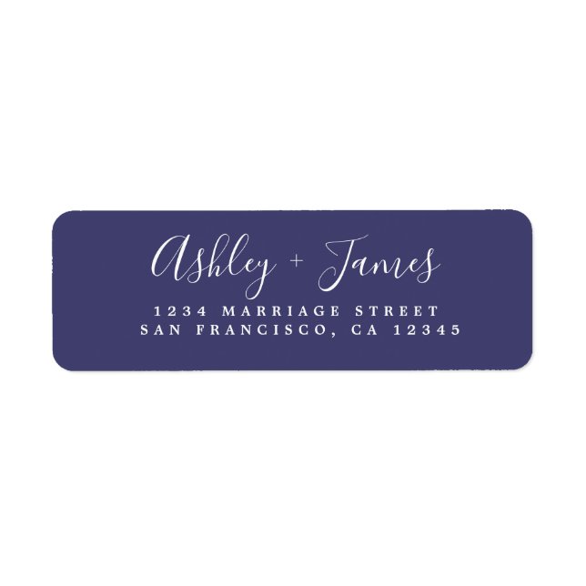 Elegant Script Navy Blue Wedding Return Address (Front)