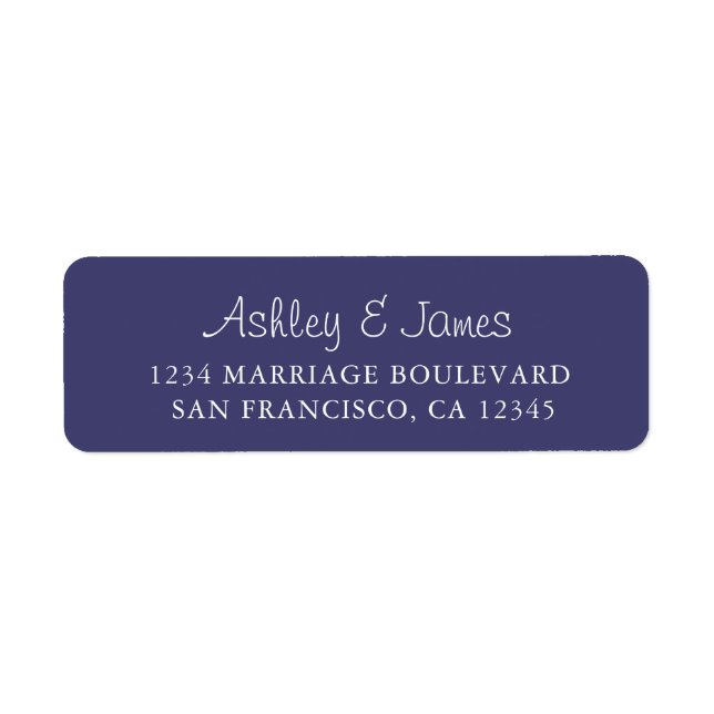 Elegant Script Navy Blue Wedding Return Address (Front)