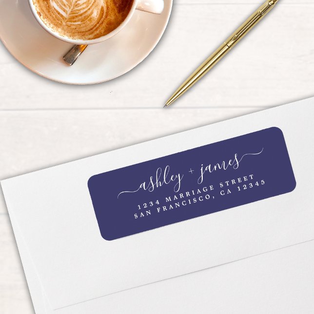 Elegant Script Navy Blue Wedding Return Address (Creator Uploaded)