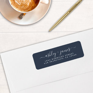 Elegant Script Navy Blue Wedding Return Address