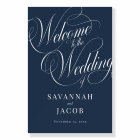 Elegant Script Navy Blue Wedding Welcome Sign