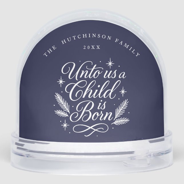 Elegant Script Navy Photo Religious Snowglobe (Back)