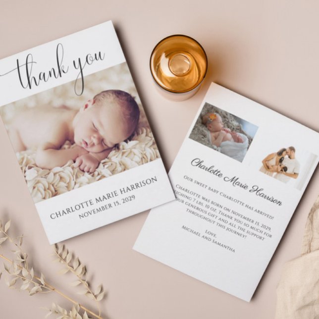 Elegant Script New Baby Announcement Photo Card (Creator Uploaded)