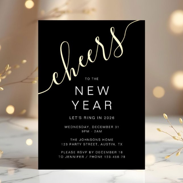 Elegant Script New Year Party Gold (Elegant Script New Year Party Gold Foil Invitation)
