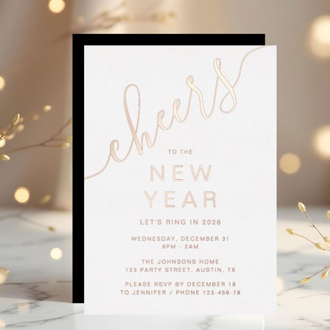 Elegant Script New Year Party Rose Gold (Elegant Script New Year Party Rose Gold Foil Invitation)