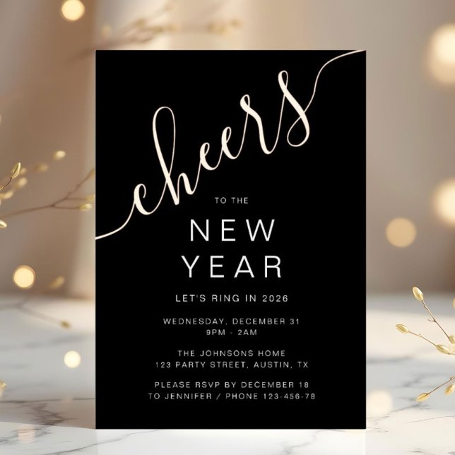 Elegant Script New Year Party Rose Gold (Elegant Script New Year Party Rose Gold Foil Invitation)