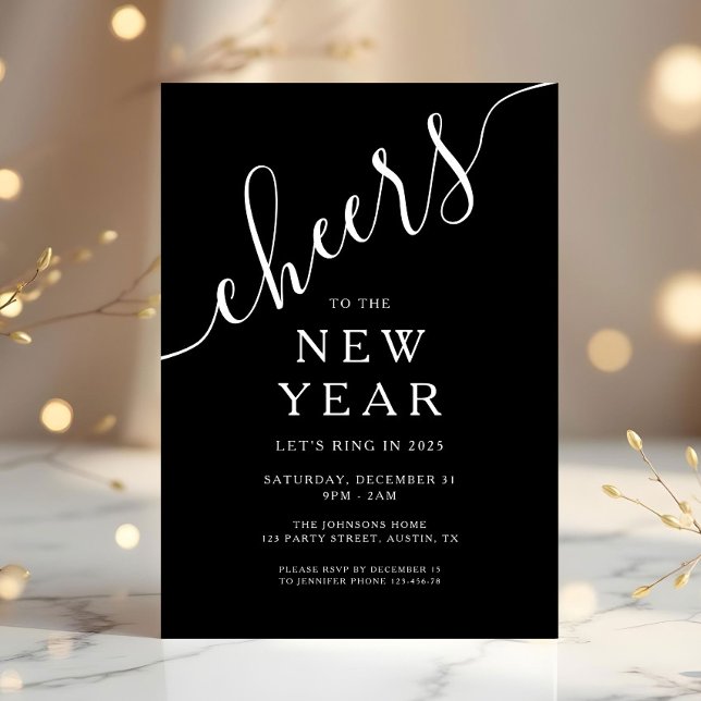 Elegant Script New Year's Eve Party Invitation (Elegant Black New Year's Eve Party Invitation)