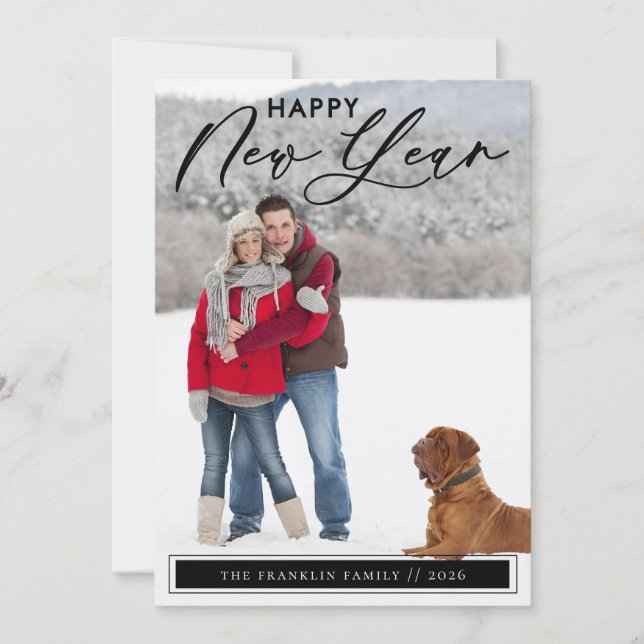 Elegant Script New Year's Photo Card (Front)