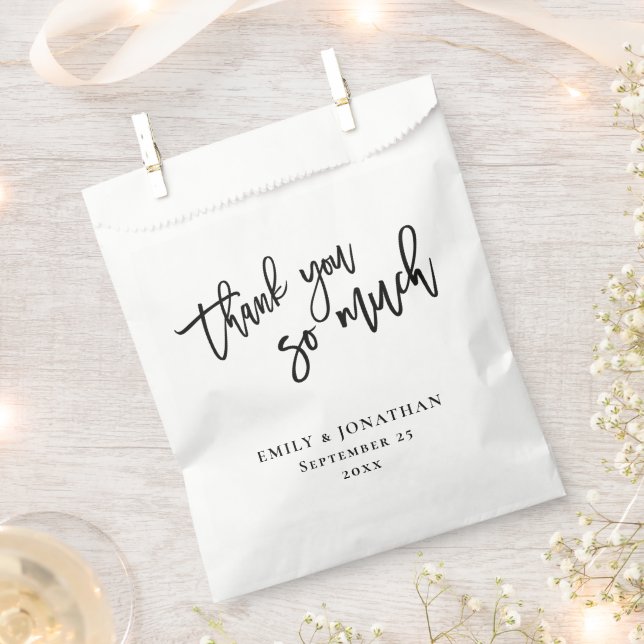 Elegant Script Newlyweds Names Thank You Wedding Favour Bags (Clipped)