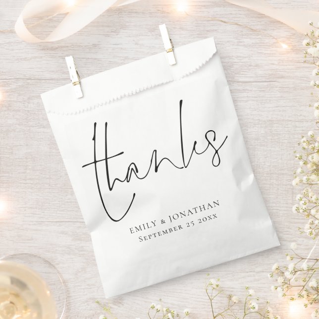Elegant Script Newlyweds Names Thanks Wedding Favour Bags (Clipped)
