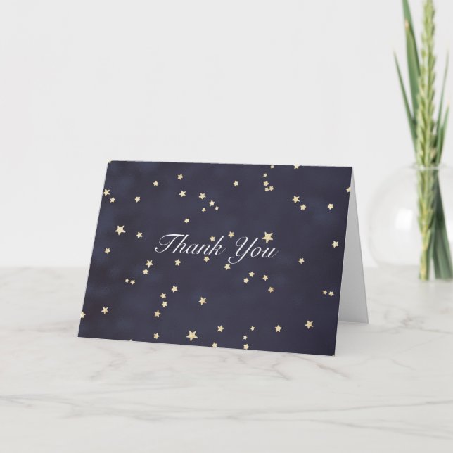 Elegant script night sky and gold stars thank you card (Front)