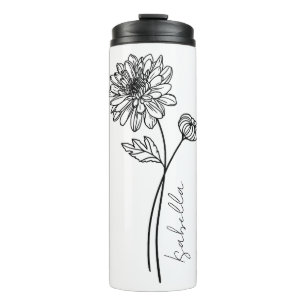 Elegant Script November Birth Flower Chrysanthemum Thermal Tumbler