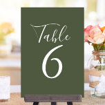 Elegant Script Olive Green Table Numbers<br><div class="desc">These elegant olive green table numbers can be personalized in chic white lettering. Designed by Thisisnotme©</div>