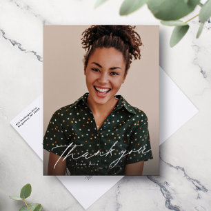 Elegant script one photo graduation thank you postcard