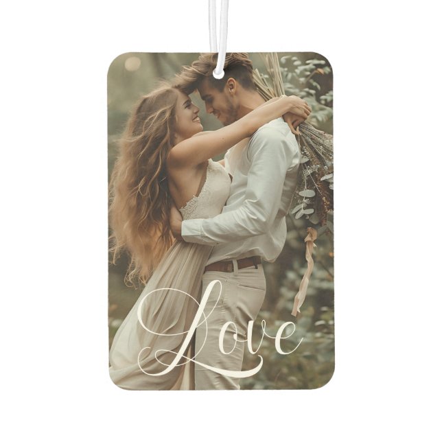 Elegant Script One Photo LOVE Car Air Freshener (Back)