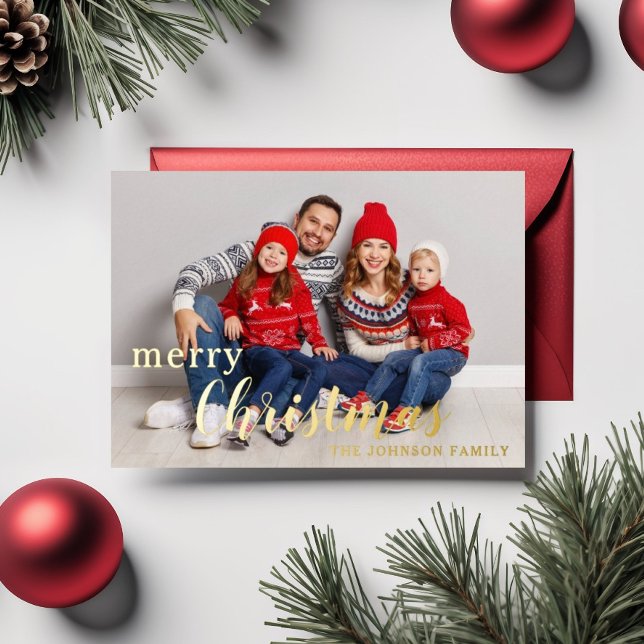 Elegant Script One Photo Merry Christmas Gold (Elegant Script One Photo Merry Christmas Gold Foil Holiday Card)