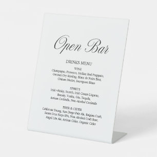 Elegant Script Open Bar Formal White Wedding Pedestal Sign