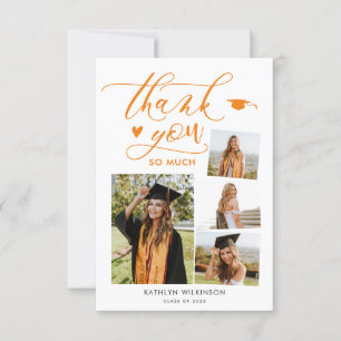 Elegant Script Orange 4 Photo Graduation Thank You Invitation