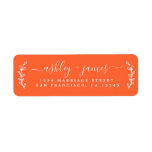 Elegant Script Orange Wedding Return Address