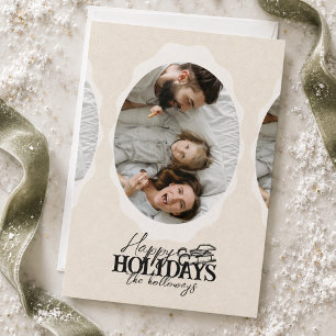 Elegant Script Oval Photo Flat Holiday Card