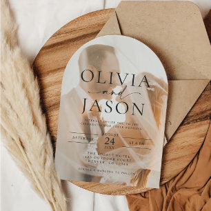Elegant Script Overlay Arch Photo Wedding Invitation