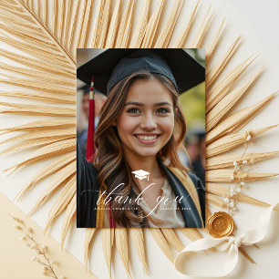 Elegant Script Overlay Grad Party Photo Thank You Card