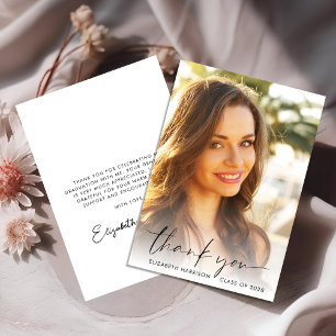Elegant Script Overlay Photo Graduation Thank You Card
