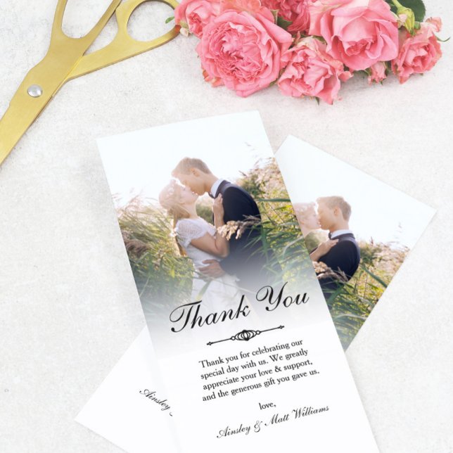 Elegant Script Overlay Wedding Photo Thank You Card (Creator Uploaded)