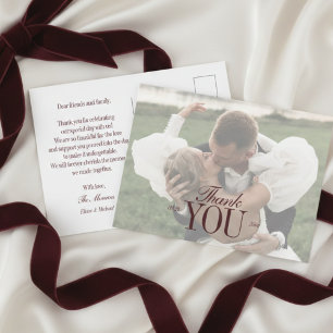 Elegant Script Overlay Wedding Photo Thank You Postcard