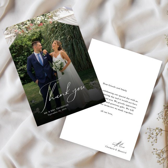 Elegant Script Overlay Wedding Thank You Card (Creator Uploaded)