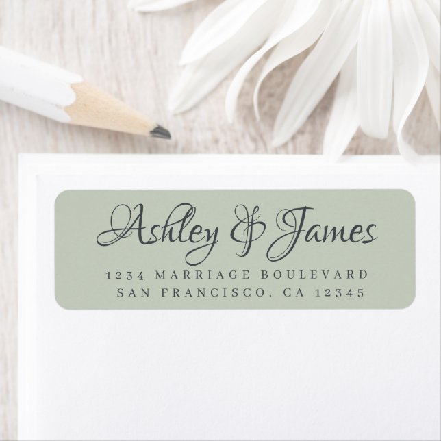 Elegant Script Pastel Green Wedding Return Address (Insitu)