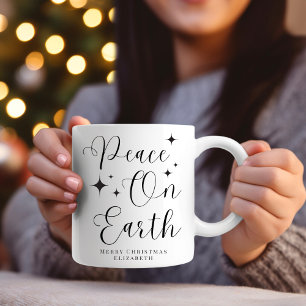 Elegant Script Peace On Earth Merry Christmas  Mug