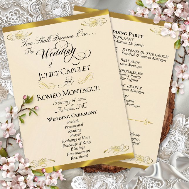 Elegant Script - Peach Pearl/Gold Wedding Programme (Creator Uploaded)
