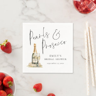 Elegant Script Pearls and Prosecco Bridal Shower Napkin
