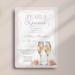 Elegant script Pearls & prosecco Bridal shower  Invitation