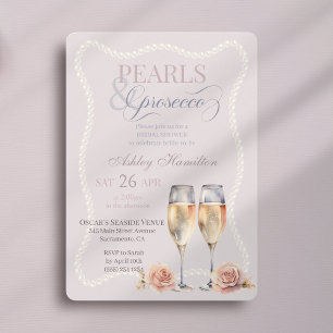 Elegant script Pearls & prosecco Bridal shower  Invitation