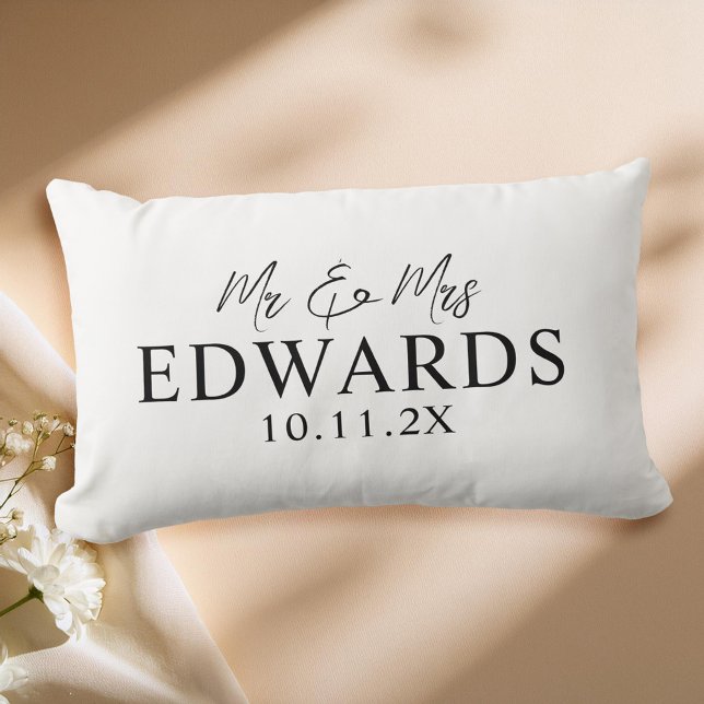 Elegant Script Personalised Mr Mrs Wedding Lumbar Cushion (Creator Uploaded)