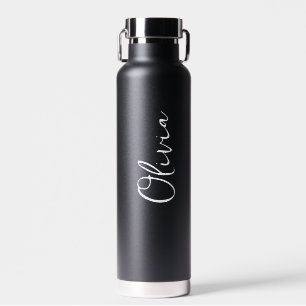 Elegant Script Personalised Name Minimalist Black Water Bottle